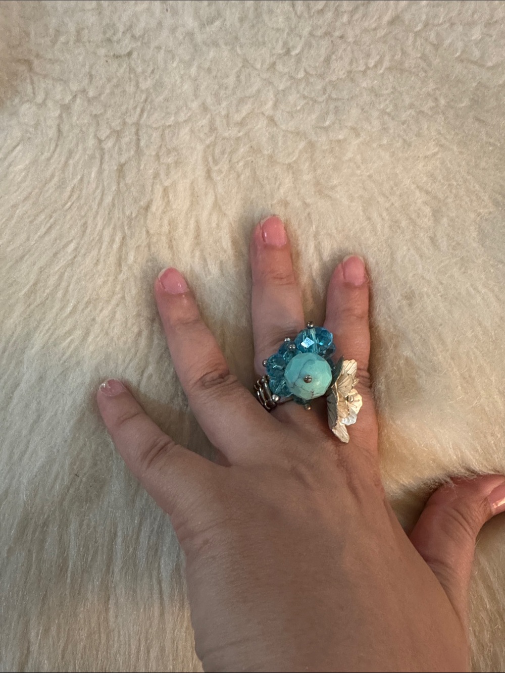 Floral Cluster Statement Ring in Turquoise and Silver - Picture 3 of 5